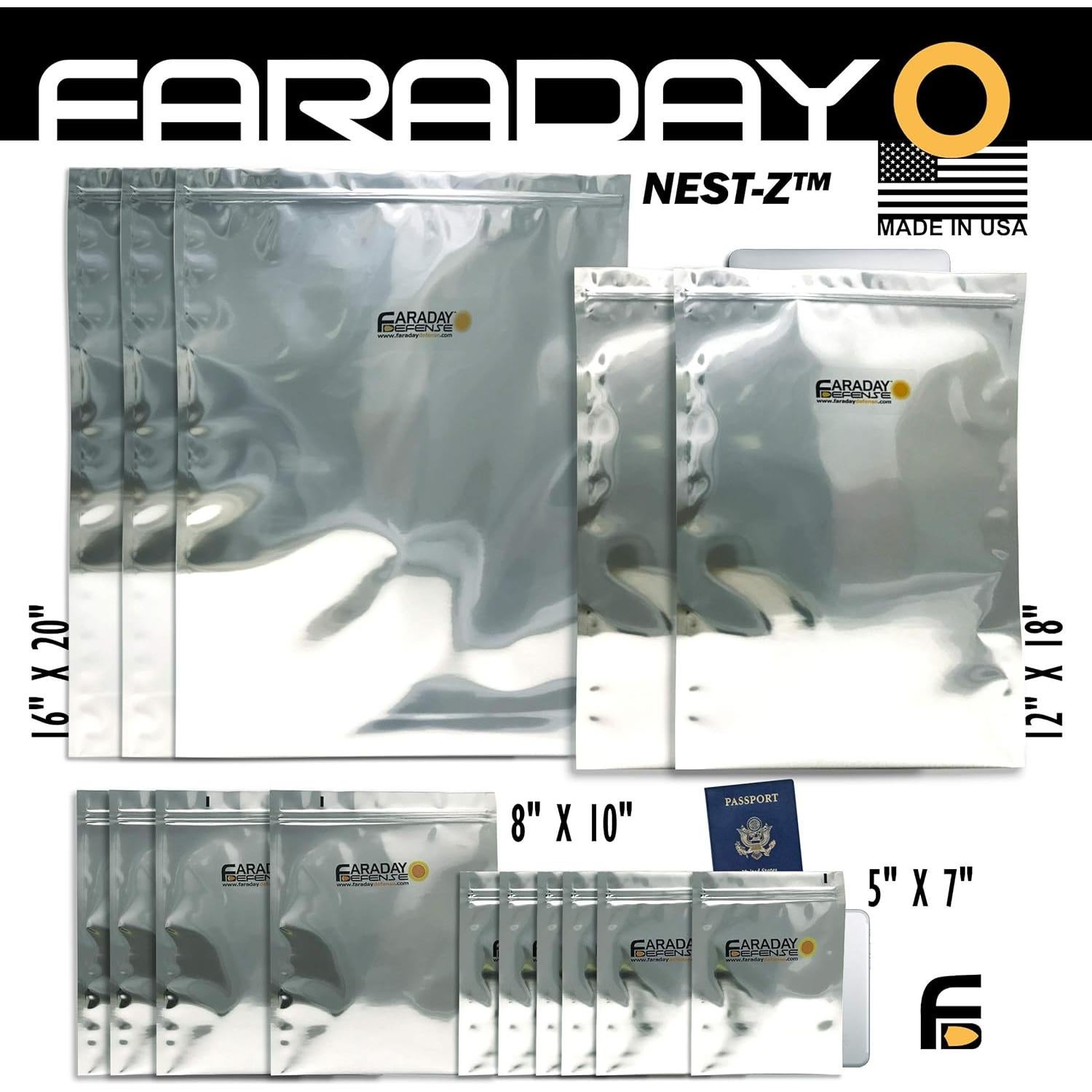 Kit de 15 Bolsas Faraday NEST-Z - Protección EMP Grado Militar