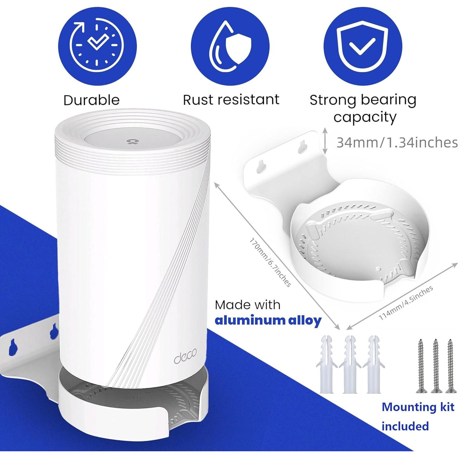 Soporte de Pared para TP-Link Deco BE63/BE65/BE67/BE68/BE10000/BE11000/BE14000 - Aluminio Blanco con Estante para Cables