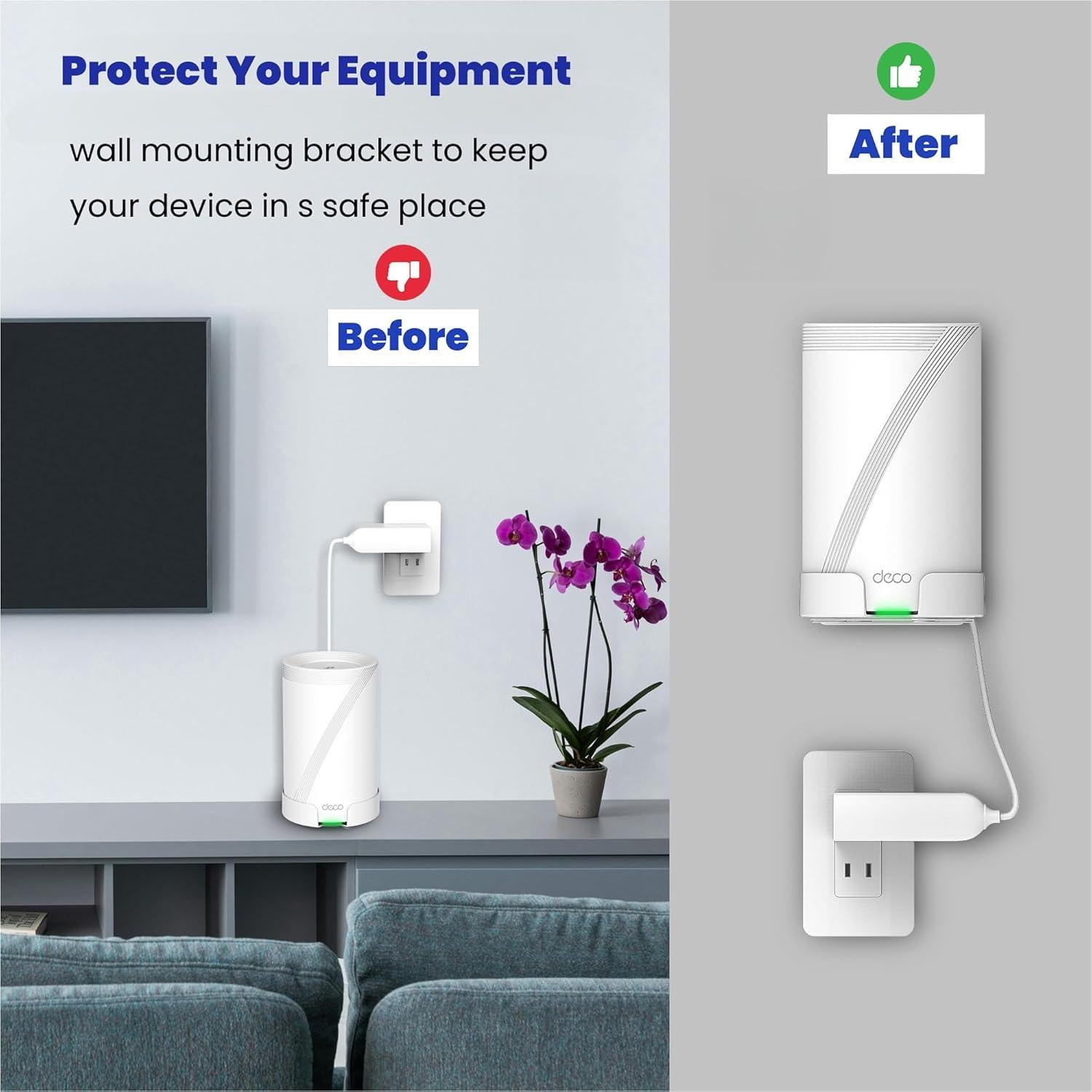 Soporte de Pared para TP-Link Deco BE63/BE65/BE67/BE68/BE10000/BE11000/BE14000 - Aluminio Blanco con Estante para Cables