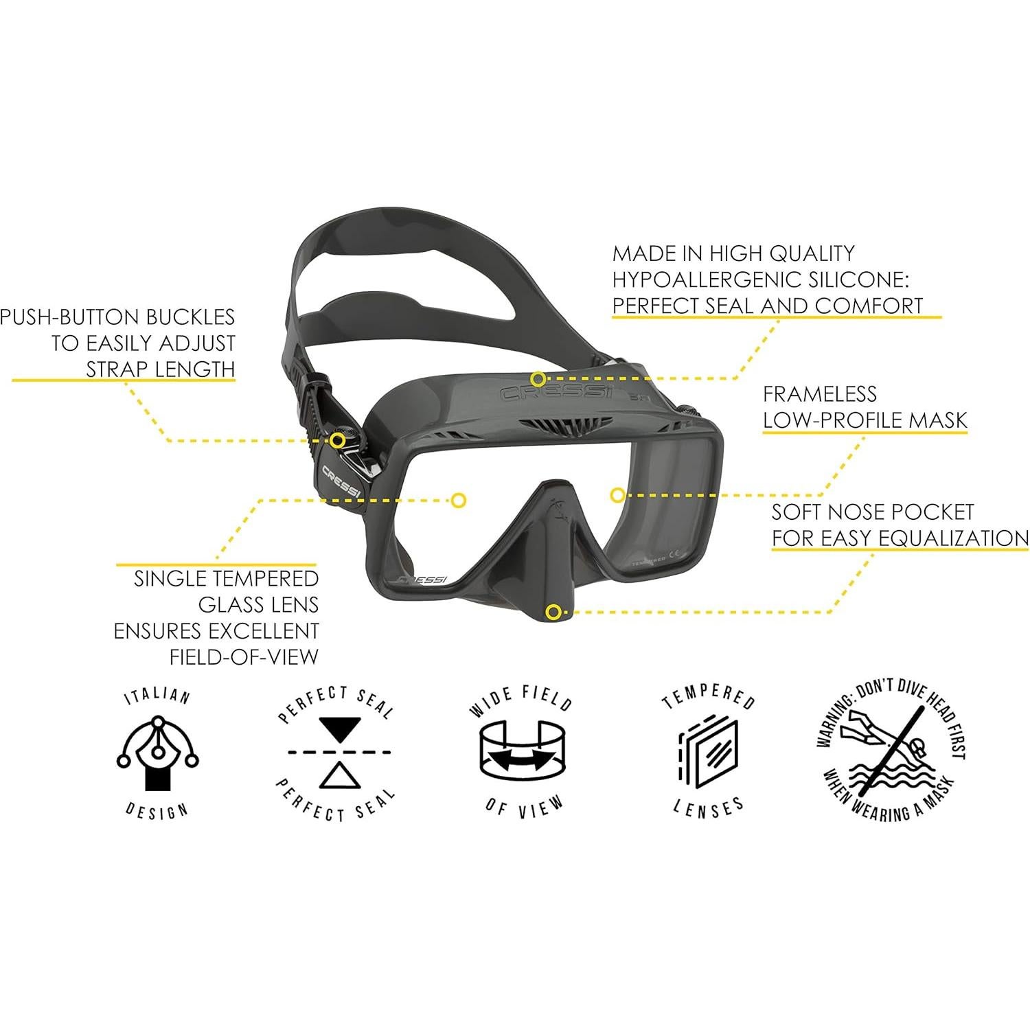 Máscara de Buceo Cressi SF1 Titanio Silicona Ajustable