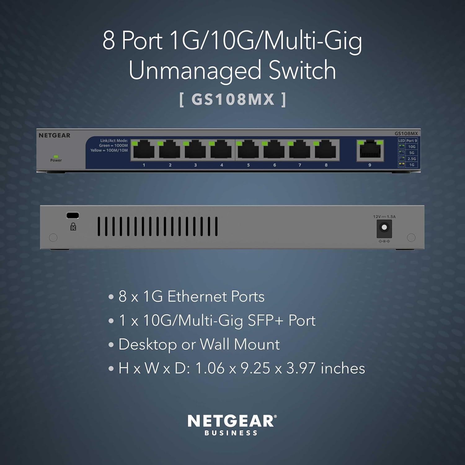 Interruptor No Gestionado NETGEAR GS108MX 8 Puertos 1G 10G