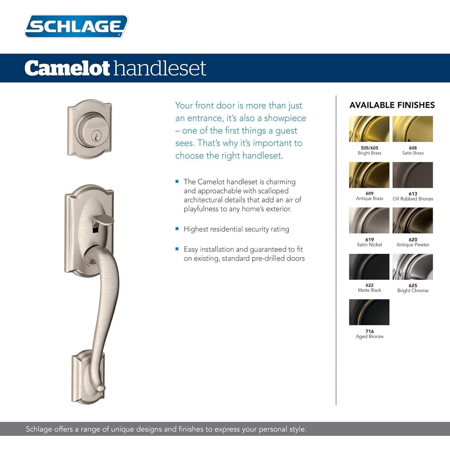 Juego de Manijas de Entrada Schlage F60 V CAM 716 Bronce Envejecido