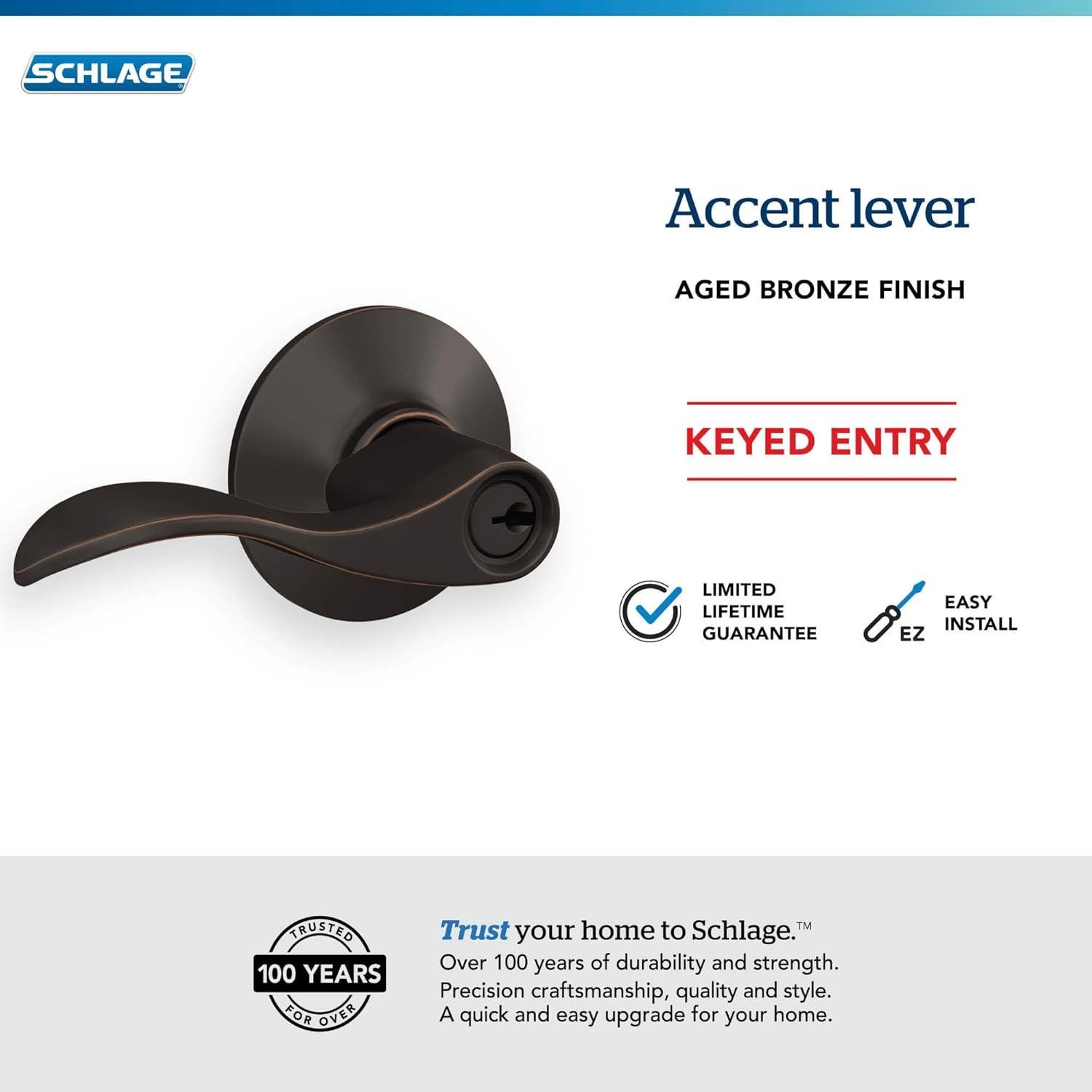 Cerradura de Entrada Schlage F51A Accent Bronce Envejecido