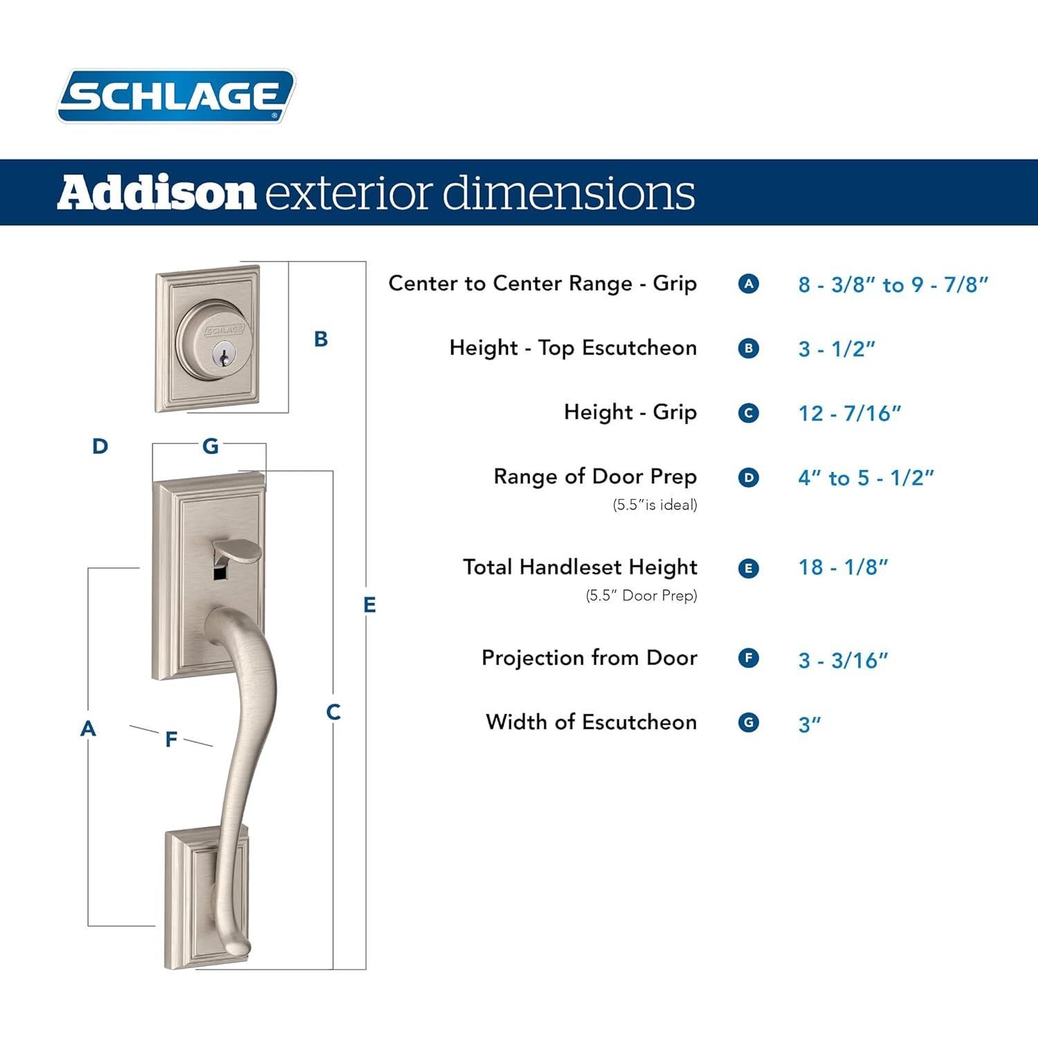 Manija de Entrada Schlage F60 V ADD 619 ACC Níquel Satinado