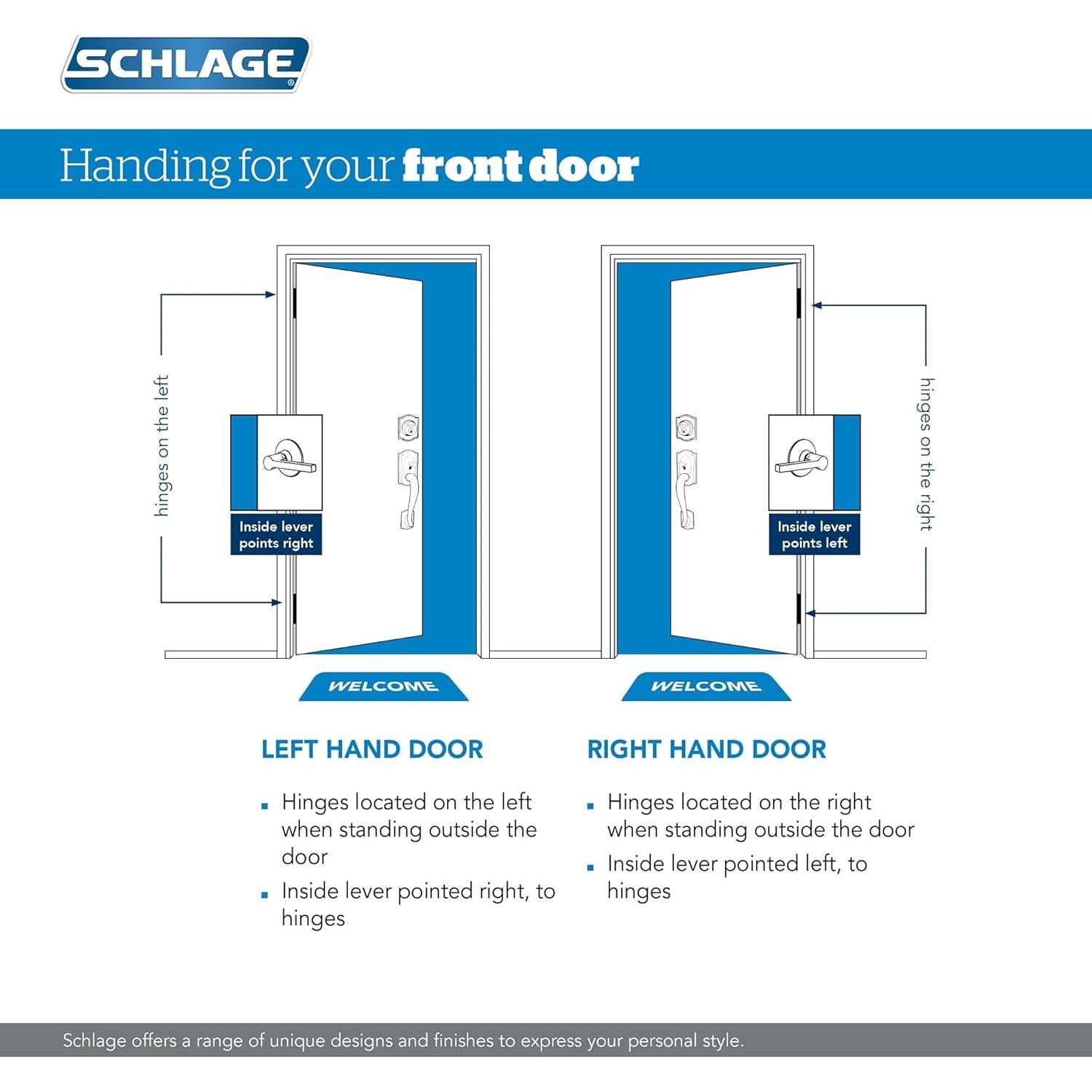 Juego de Manijas de Entrada Schlage F60 V CAM 619 GEO Niquel Satinado