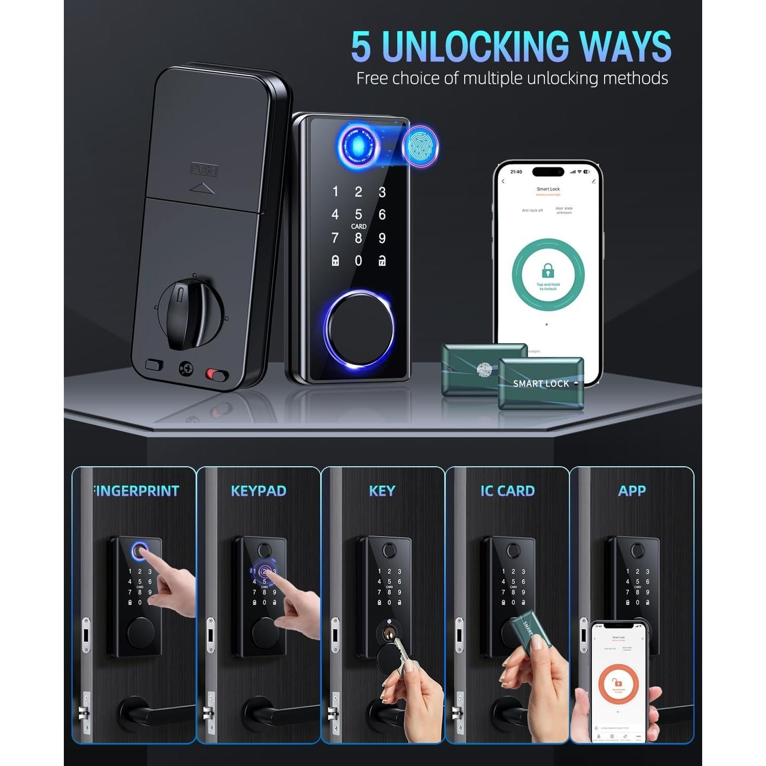 Cerradura Inteligente PSOS SCJ2025 con Teclado y App - Negro