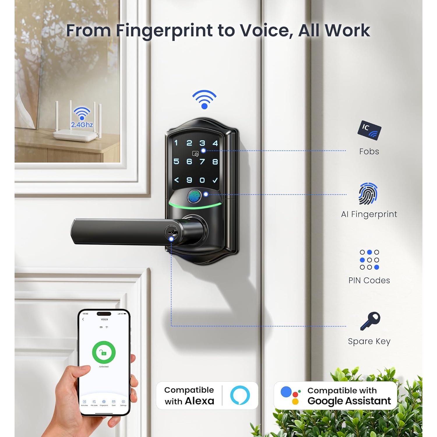 Cerradura Inteligente WiFi Veise VE029 con Huella Dactilar