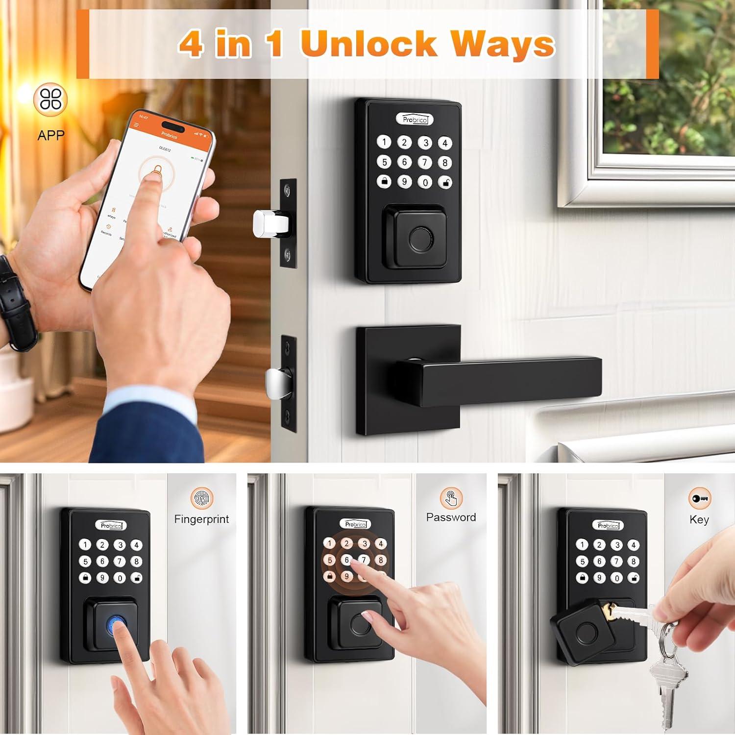 Cerradura Inteligente Probrico Negra Biométrica con Manija