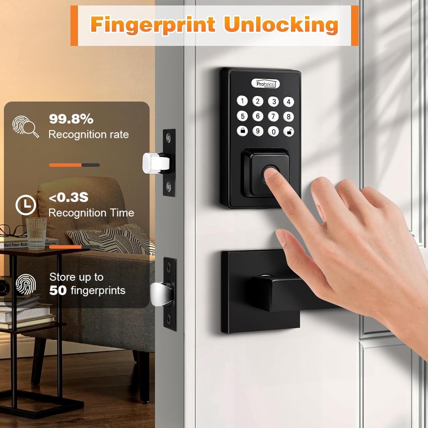 Cerradura Inteligente Probrico Negra Biométrica con Manija