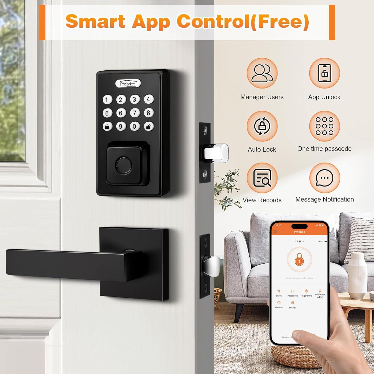 Cerradura Inteligente Probrico Negra Biométrica con Manija