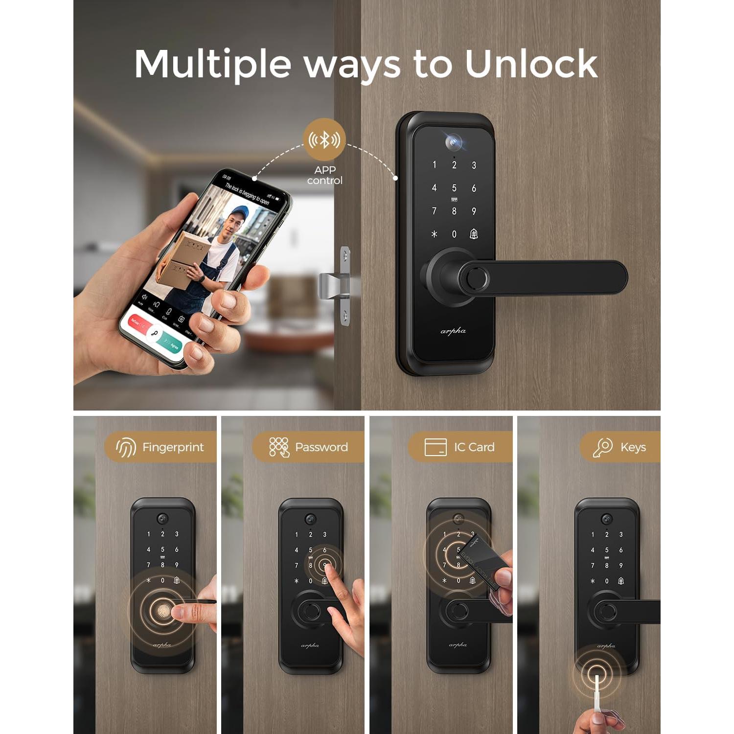 Cerradura Inteligente ARPHA T229 WiFi con Cámara y Huella Digital