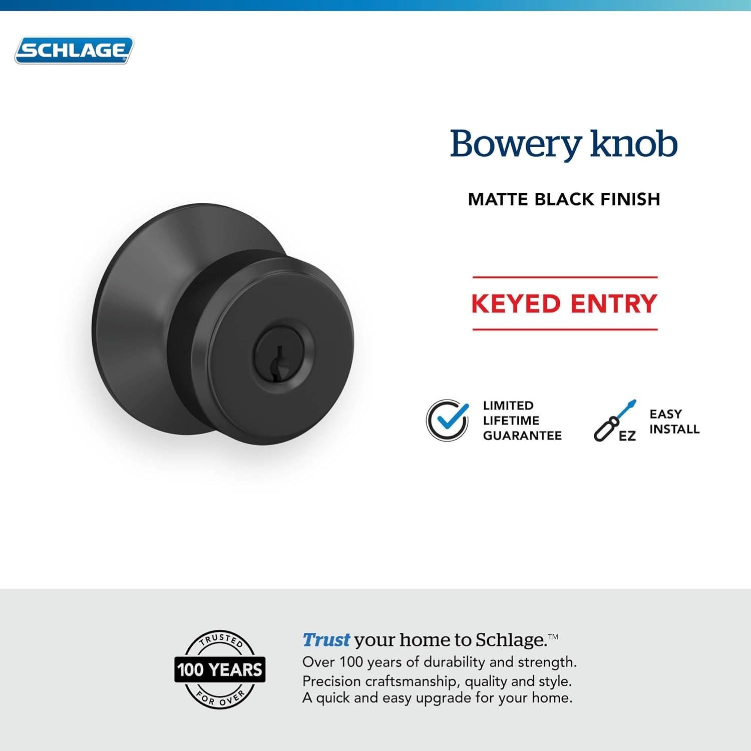 Cerradura de Entrada Schlage F51A Bowery Negro Mate