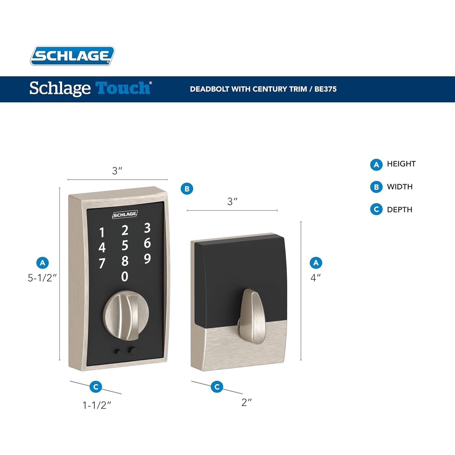 Cerradura Electrónica Sin Llave Schlage BE375 CEN 625 Cromo