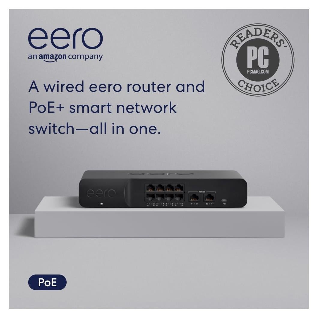 Amazon eero PoE Gateway - 10-port eero router and PoE switch (Two 10 GbE ports, eight 2.5 GbE PoE ports)