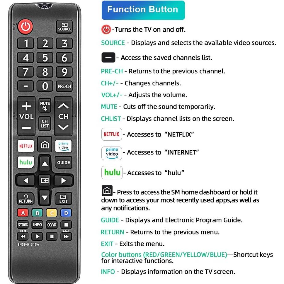 Control Remoto Gvirtue BN59-01315A para TV Samsung Smart