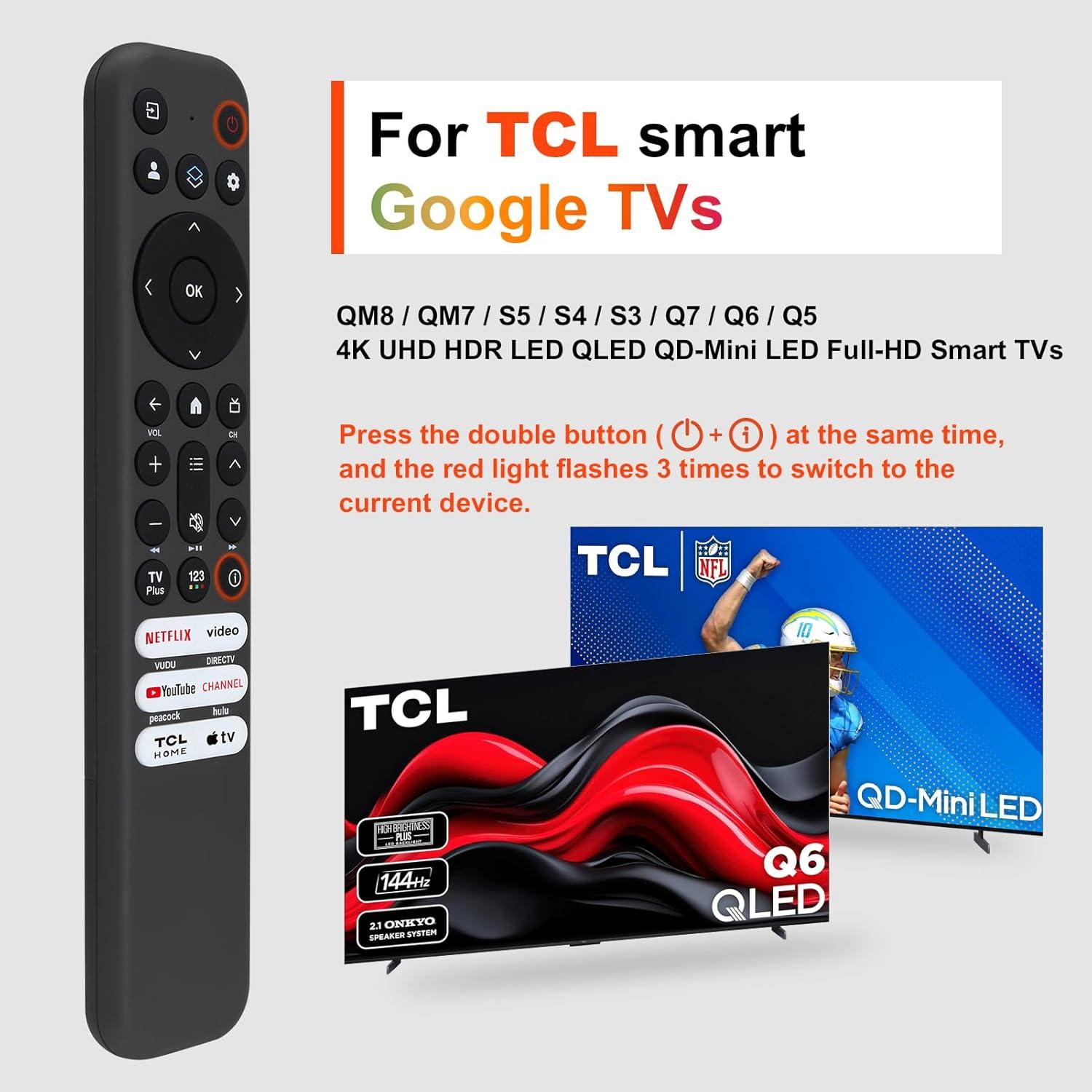 Control Remoto Reemplazo TCL para TV Google/Roku 4K UHD