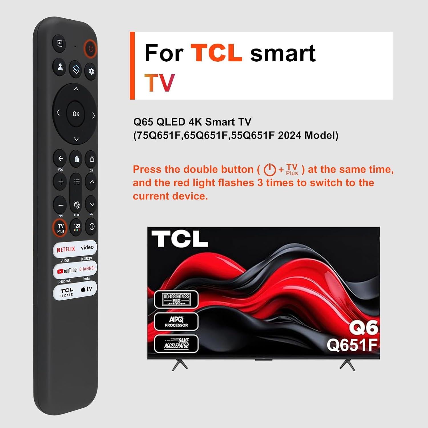Control Remoto Reemplazo TCL para TV Google/Roku 4K UHD