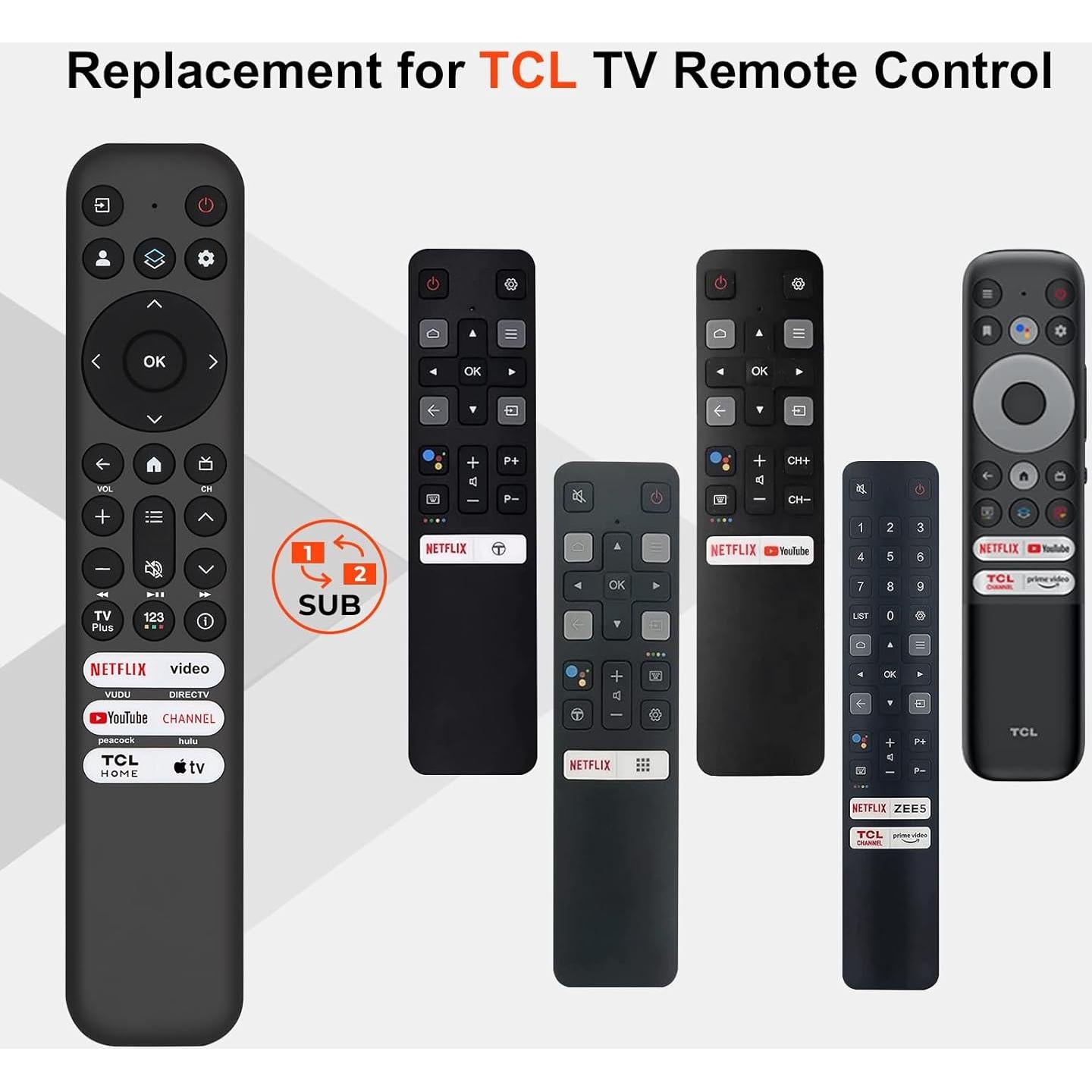 Control Remoto Reemplazo TCL para TV Google/Roku 4K UHD