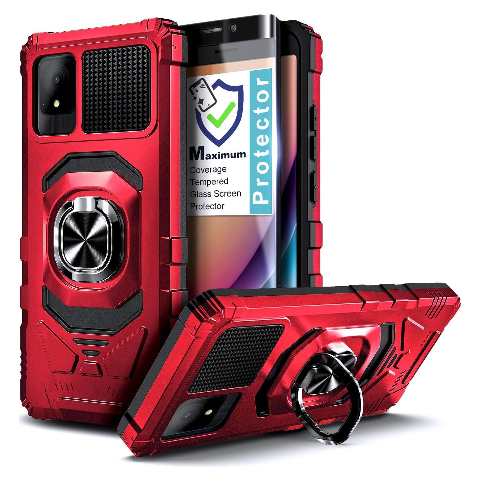 Funda protectora TCL K11 T432W con soporte de anillo Rojo