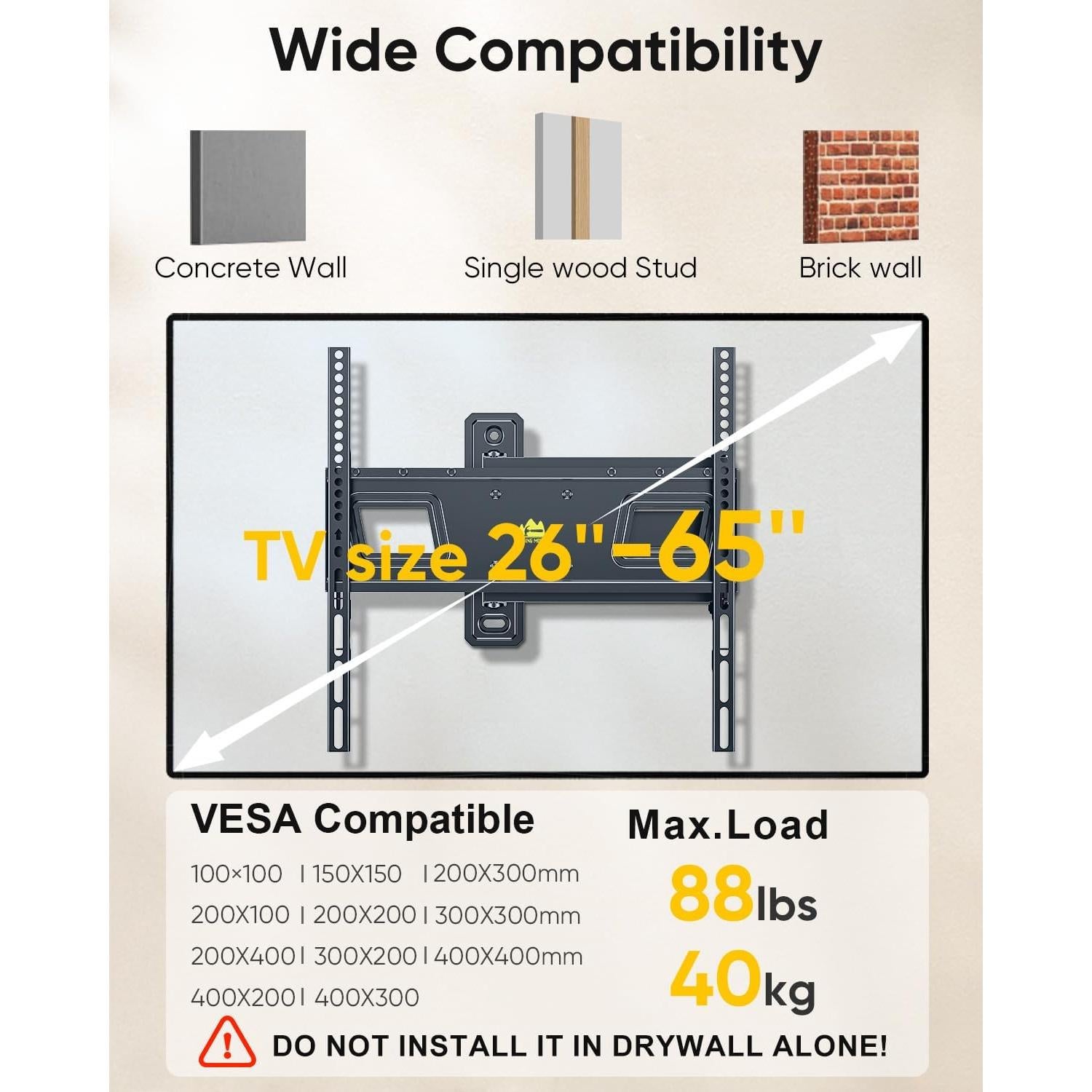 Soporte de pared para TV FORGING MOUNT 26-65" rotativo VESA 400x400
