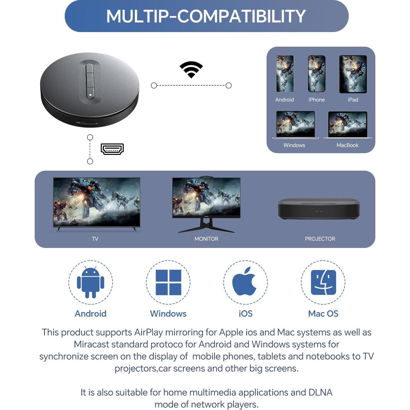 Adaptador Inalámbrico HDMI YGXLWF G66 - 1080p, DLNA, AirPlay