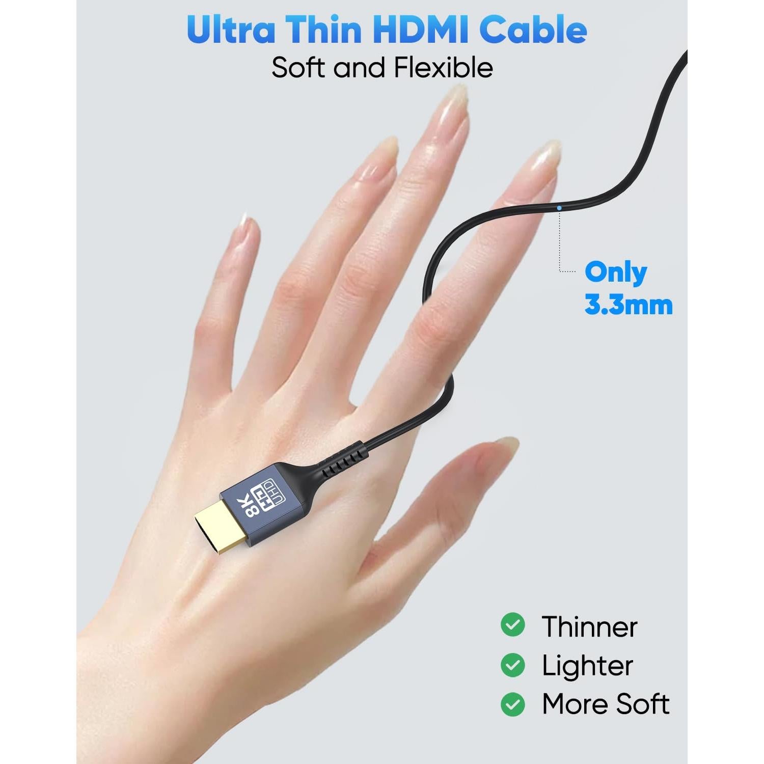 Cable HDMI Ultra Delgado 8K ZeniKon 1 Pie 2-Pack 48Gbps