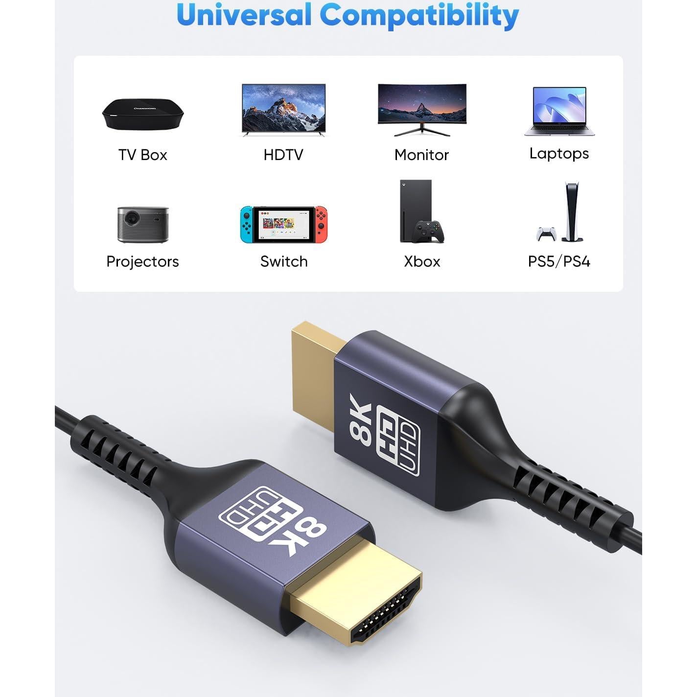 Cable HDMI Ultra Delgado 8K ZeniKon 1 Pie 2-Pack 48Gbps