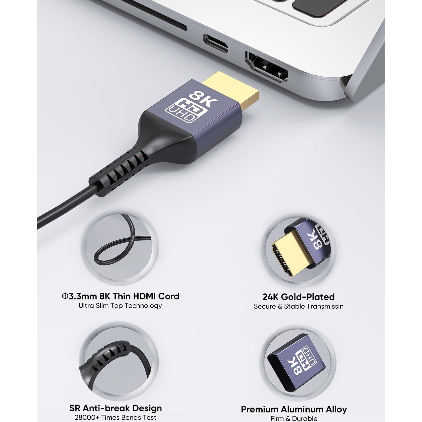 Cable HDMI Ultra Delgado 8K ZeniKon 1 Pie 2-Pack 48Gbps