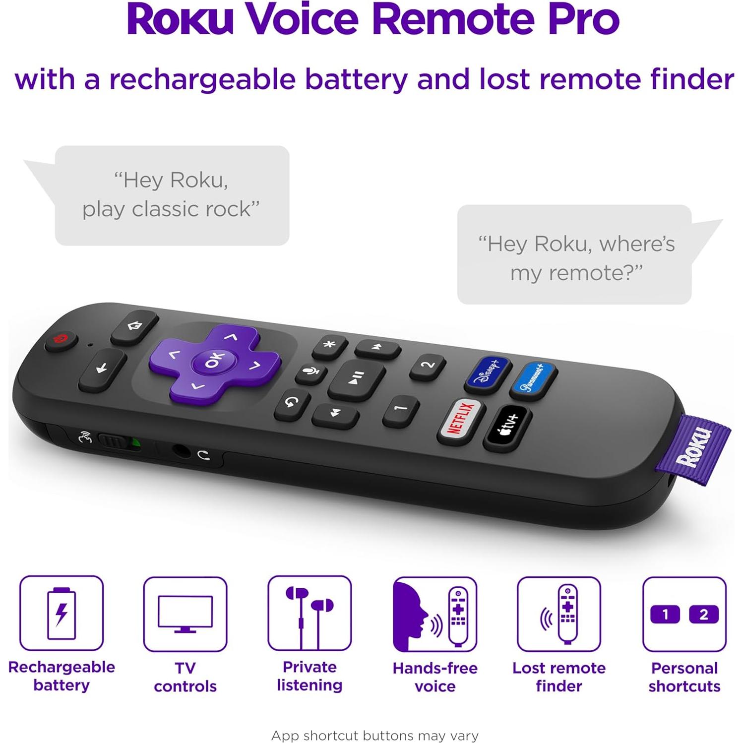 Control Remoto Pro Roku Recargable con Voz Manos Libres