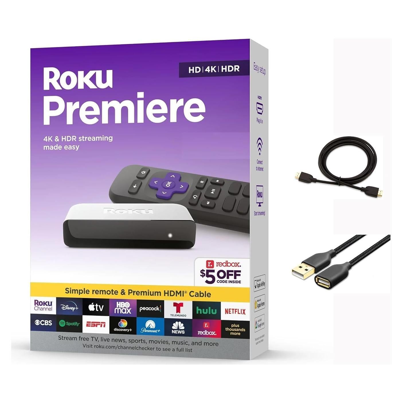 Reproductor de medios Roku Premiere 4K HDR con HDMI y control remoto