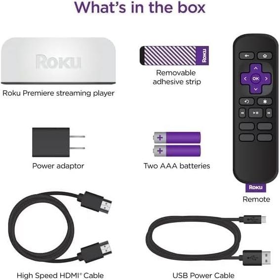 Reproductor de medios Roku Premiere 4K HDR con HDMI y control remoto