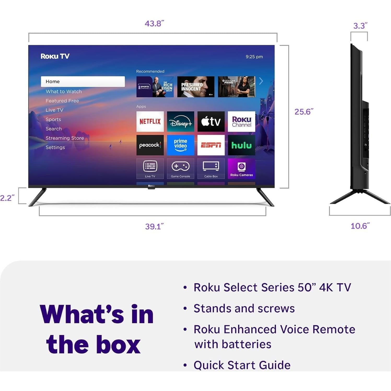 Televisor Inteligente Roku 50" 4K UHD HDR Dolby Audio