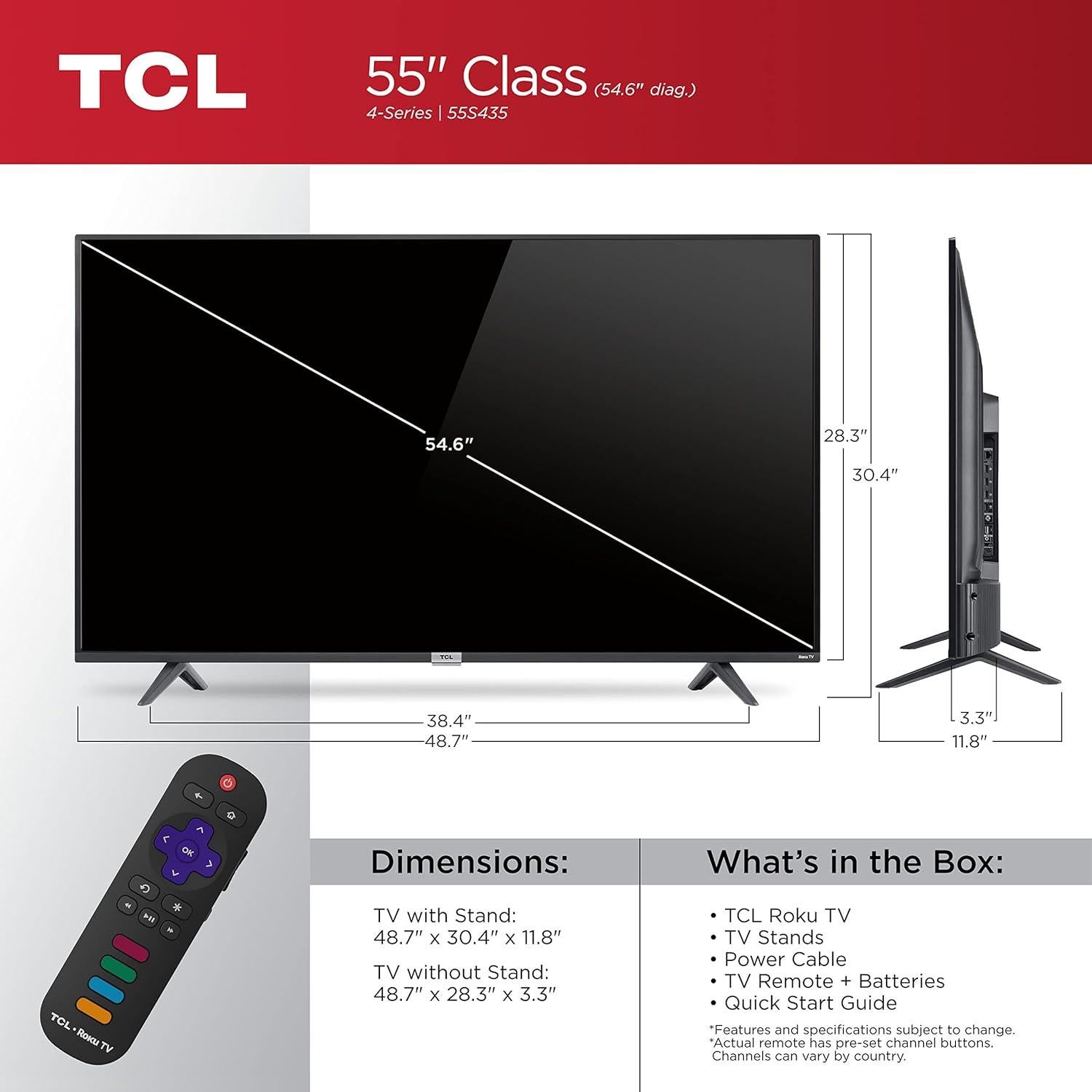 Televisor TCL 55" 4K UHD HDR Smart Roku TV 55S435 2021