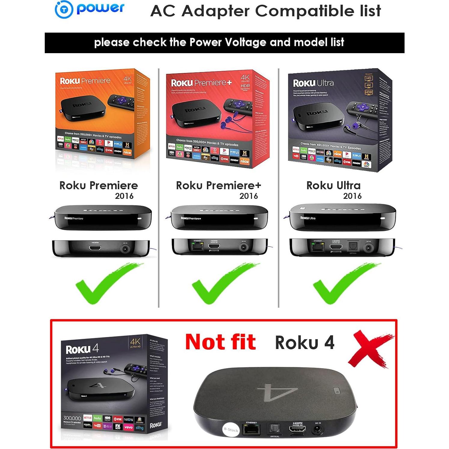 Adaptador 12V T POWER para Roku Ultra 2024 y Streambar SE