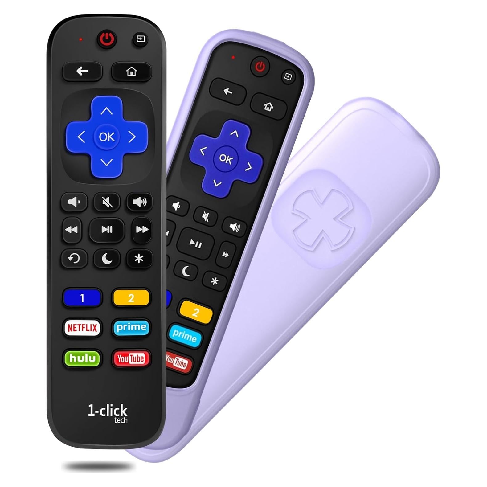 Control Remoto 1-clicktech + Cubierta Púrpura para Roku TV