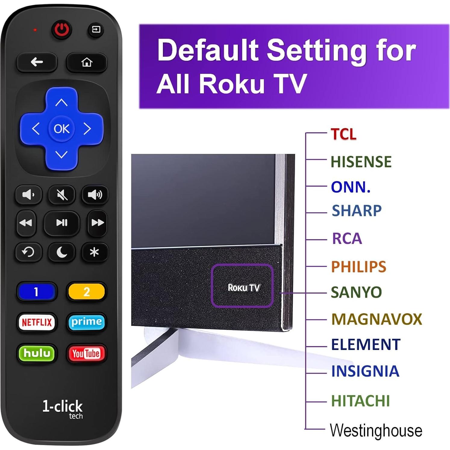 Control Remoto 1-clicktech + Cubierta Púrpura para Roku TV