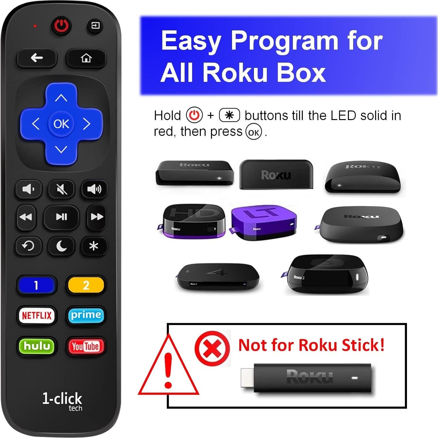 Control Remoto 1-clicktech + Cubierta Púrpura para Roku TV