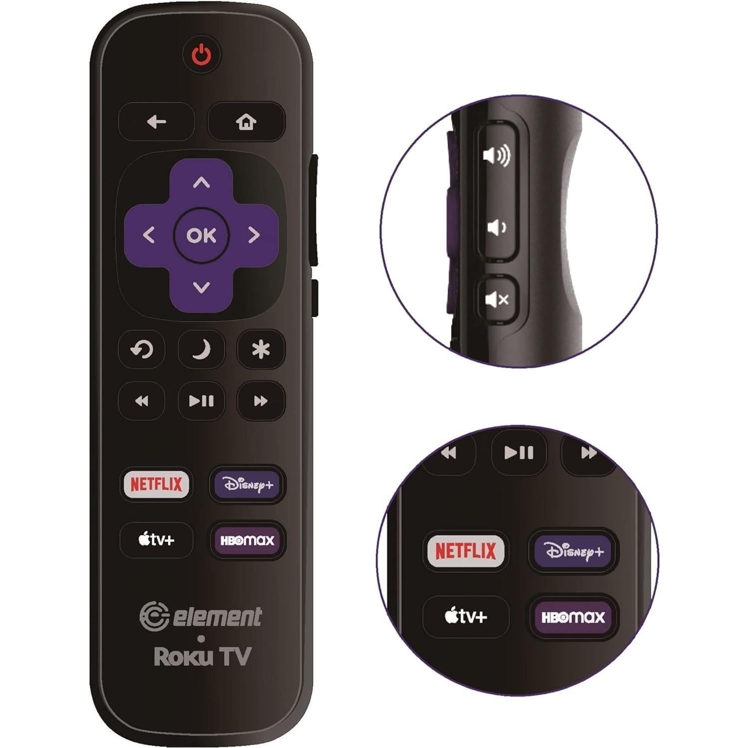 Control Remoto Element Roku TV 4K Ultra - Acceso Directo Netflix, Disney Plus, Apple TV
