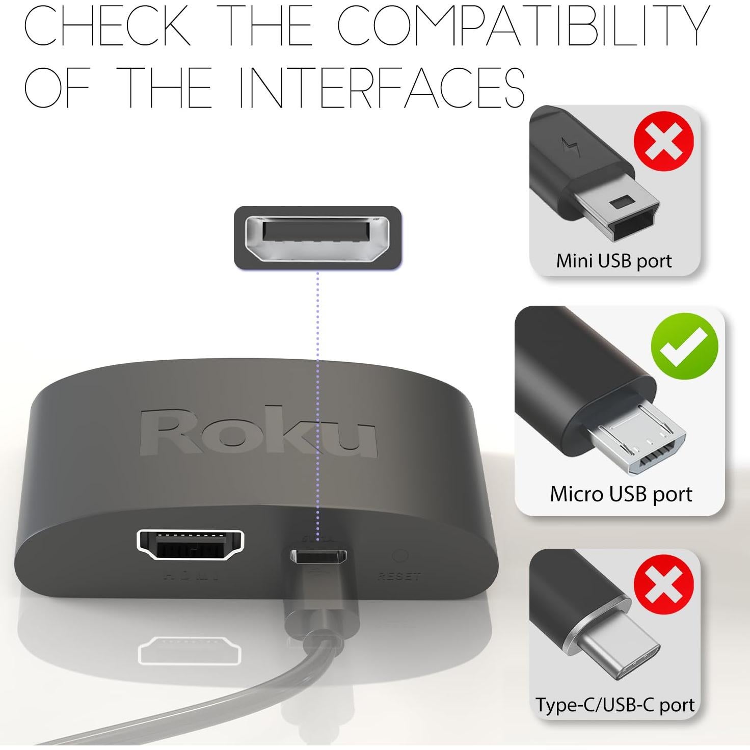 Cable de Alimentación Micro USB 5V Pinkind 1.46m para Roku