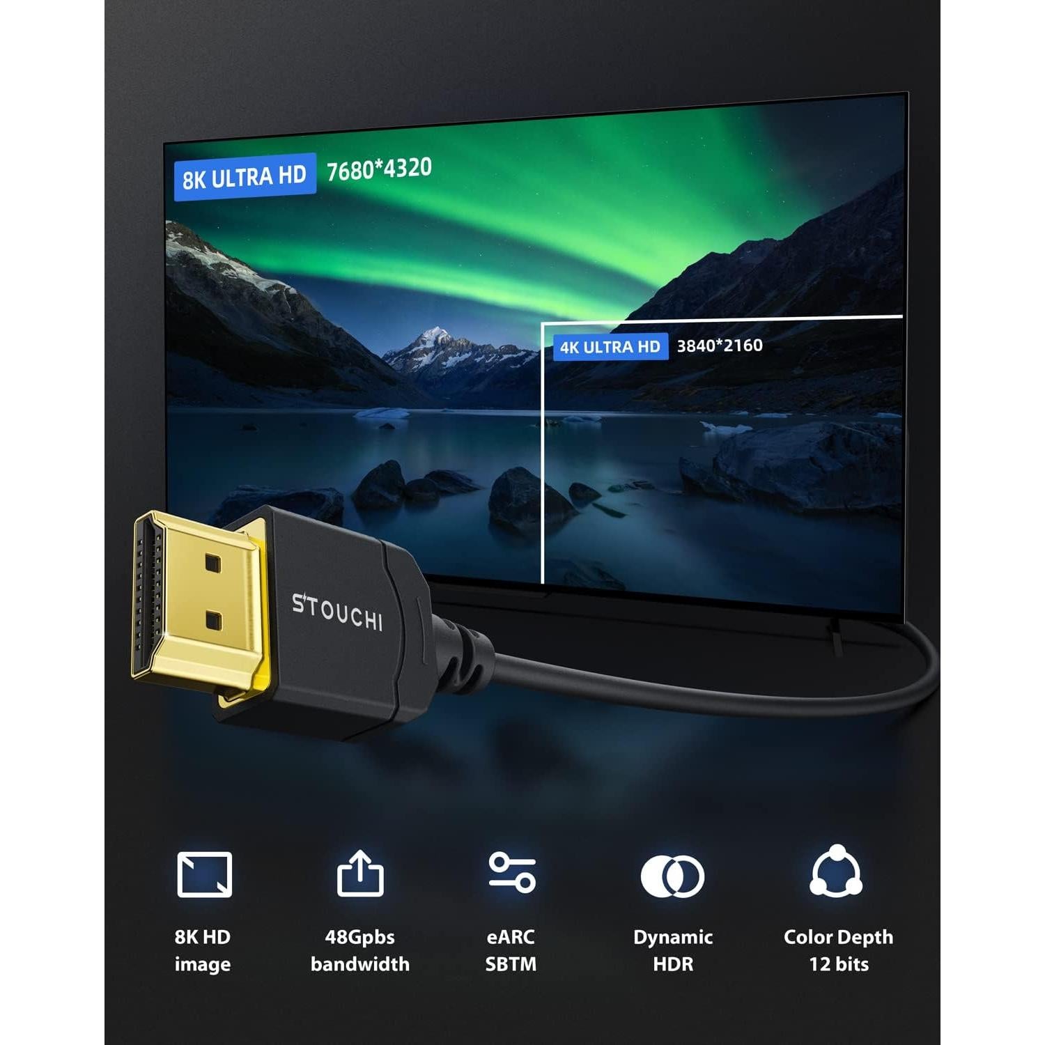 Cable HDMI Ultra Delgado Stouchi 1.5m 8K 48Gbps eARC HDR