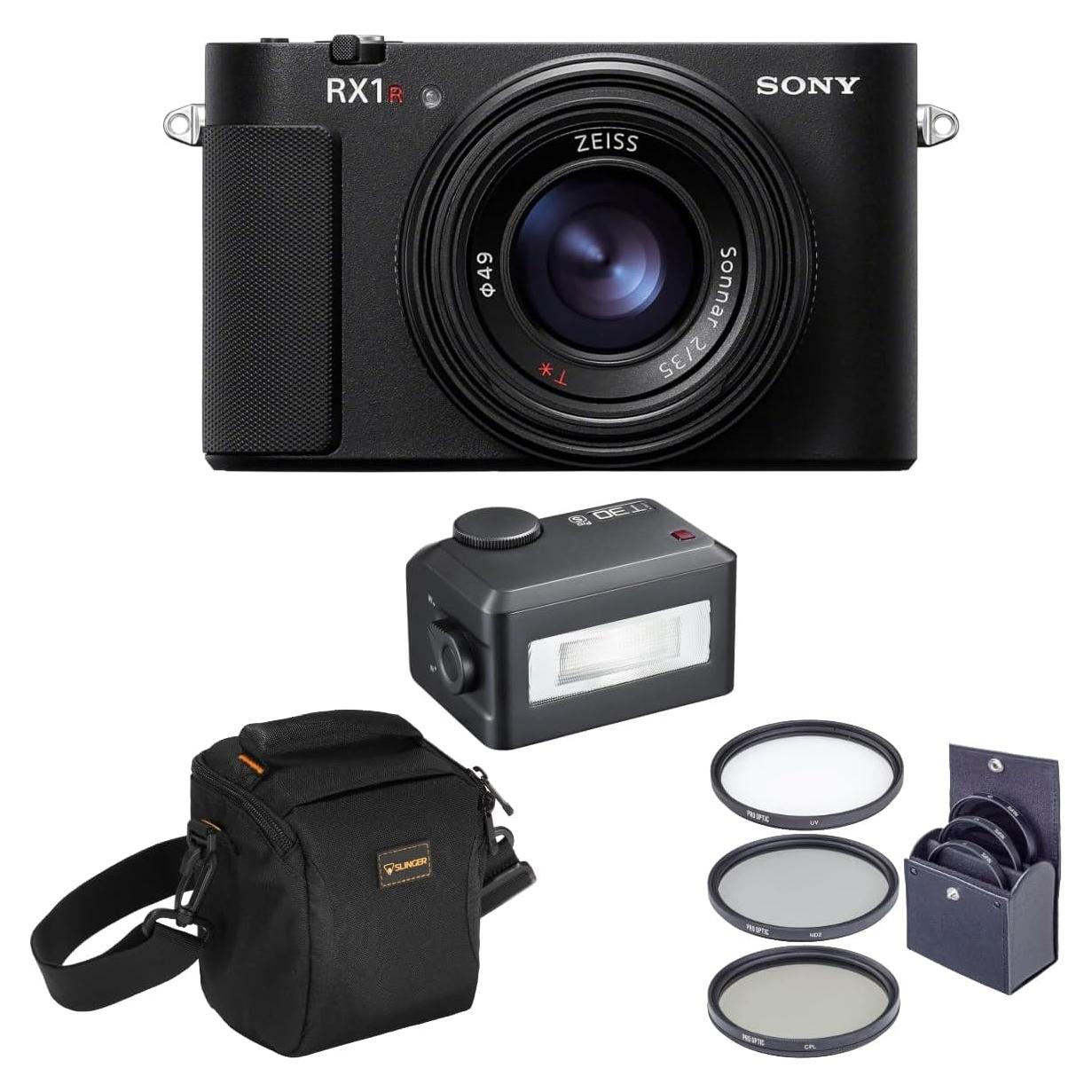 Sony RX1R III Full-Frame Premium Compact Camera Optimized with 61 MP CMOS Sensor, Sonnar T* 35mm F2 Lens, BIONZ XR™ Processor and AI-Based Subject Recognition, Bundle with Flash, Lens Filter & Case