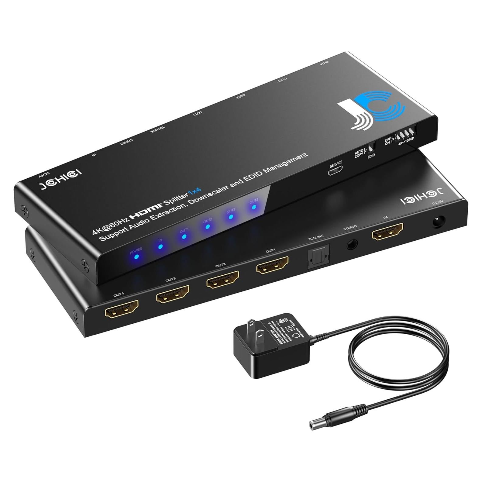 Divisor HDMI 1x4 4K@60Hz JCHICI con Extractor de Audio