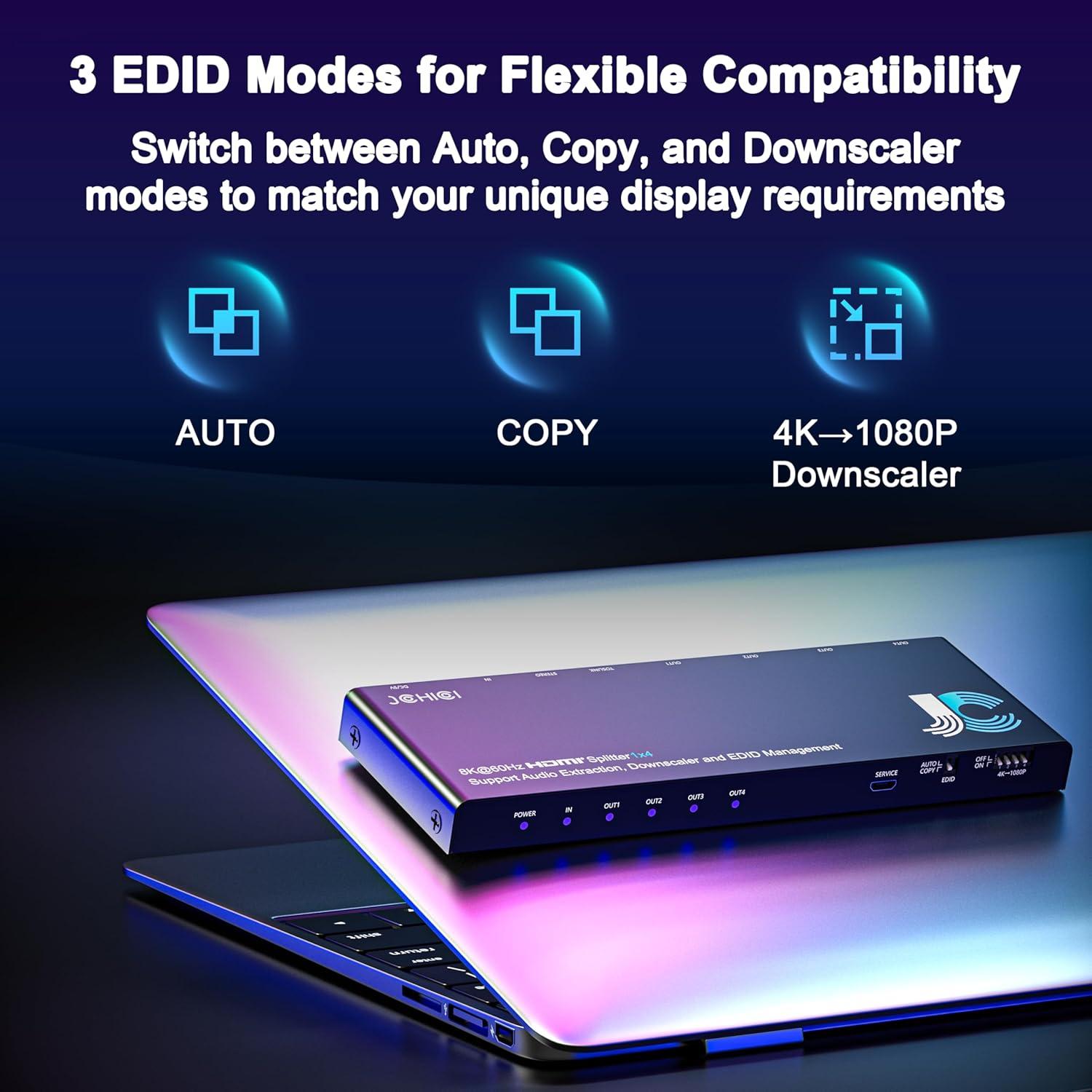 Divisor HDMI 1x4 4K@60Hz JCHICI con Extractor de Audio