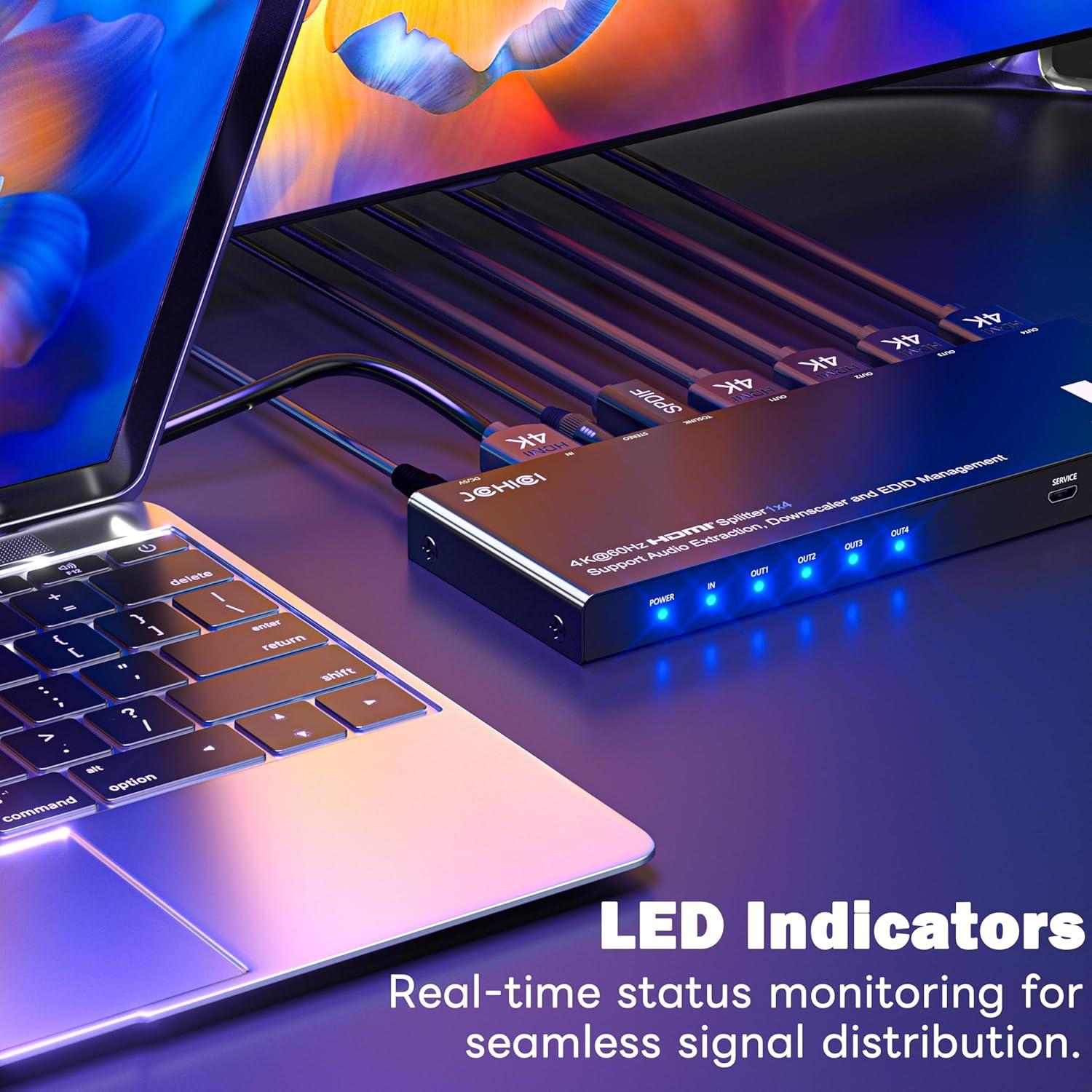 Divisor HDMI 1x4 4K@60Hz JCHICI con Extractor de Audio