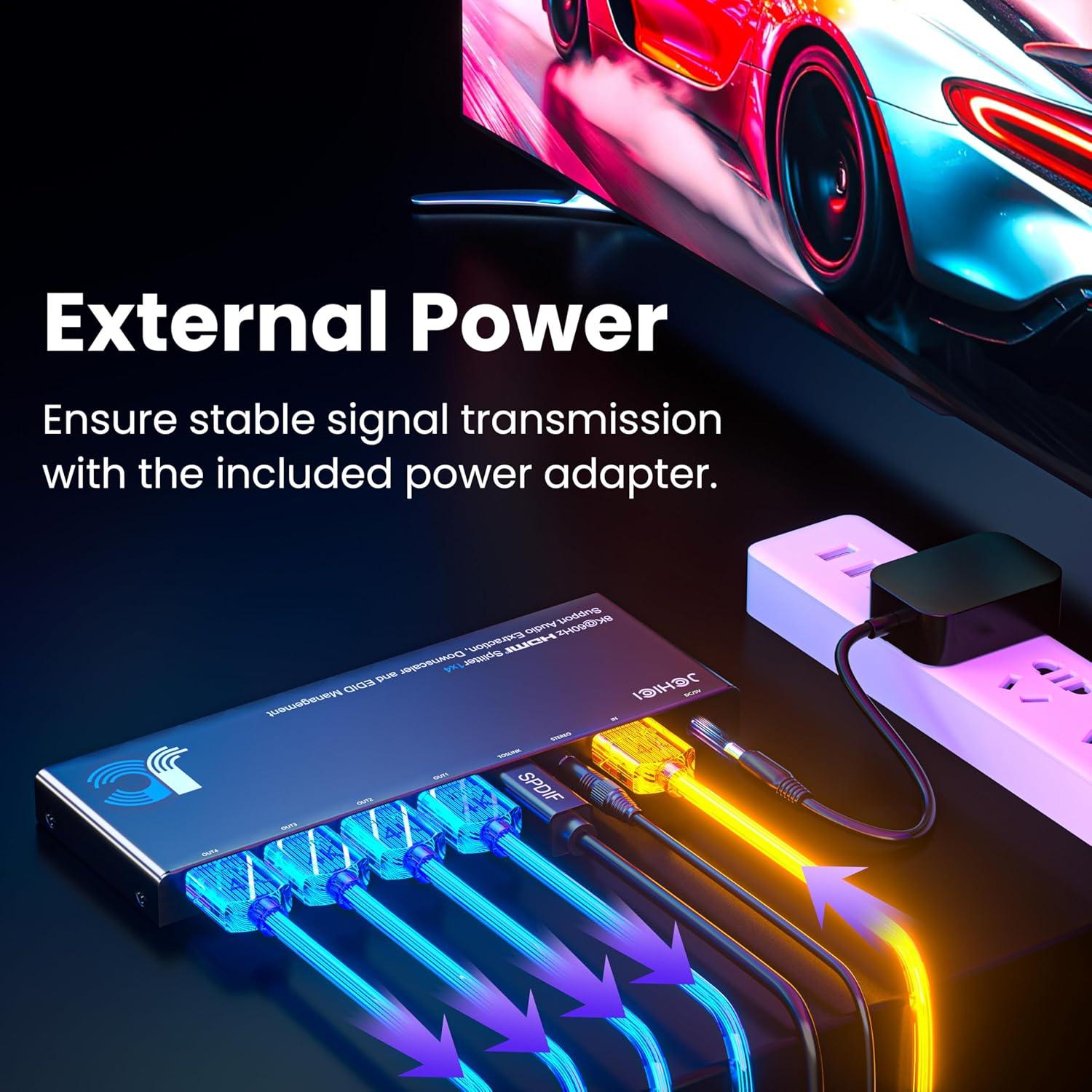 Divisor HDMI 1x4 4K@60Hz JCHICI con Extractor de Audio