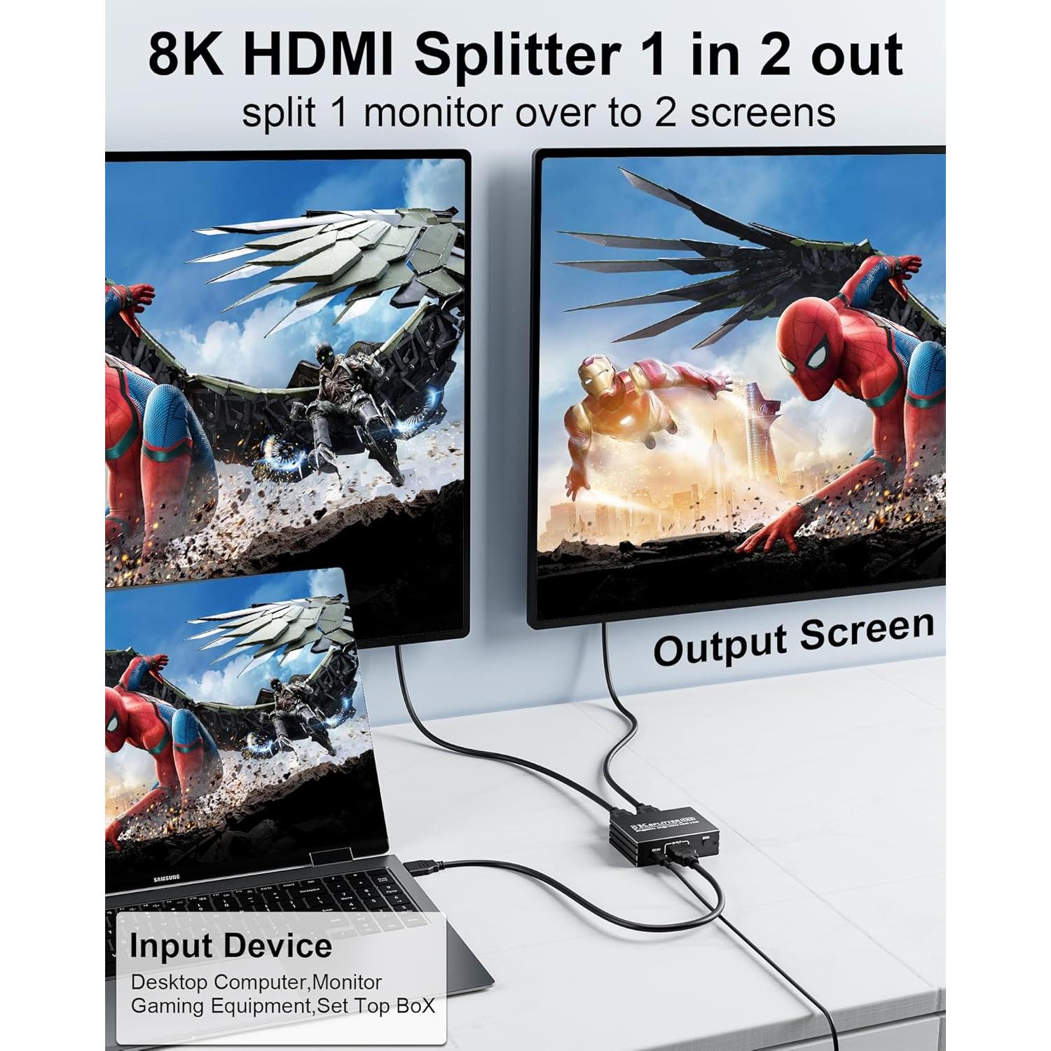 Divisor HDMI 8K 1x2 Pubiohs - Duplicar Pantallas 8K@60Hz