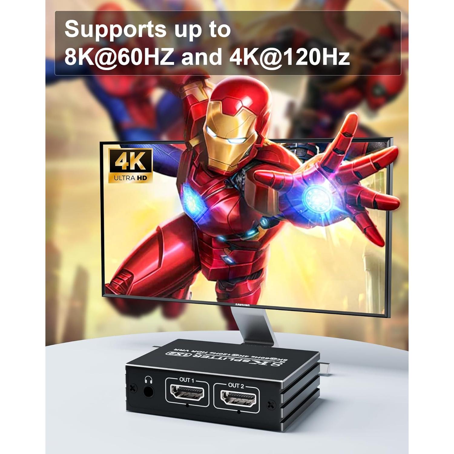 Divisor HDMI 8K 1x2 Pubiohs - Duplicar Pantallas 8K@60Hz