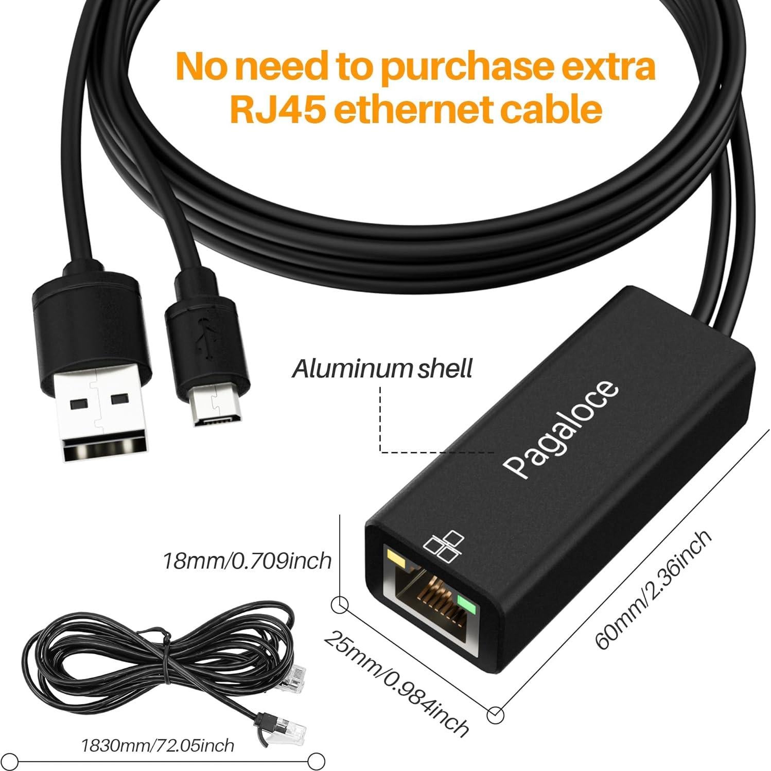 Adaptador Ethernet Micro USB a RJ45 Pagaloce 100Mbps