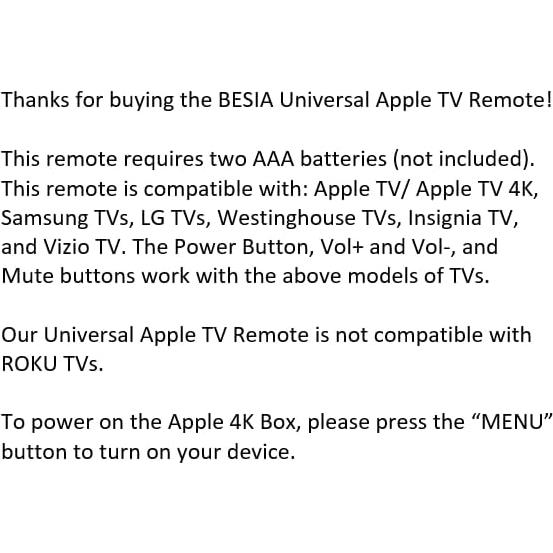 Control Remoto Universal Reemplazo Apple TV 4K HD Sin Voz