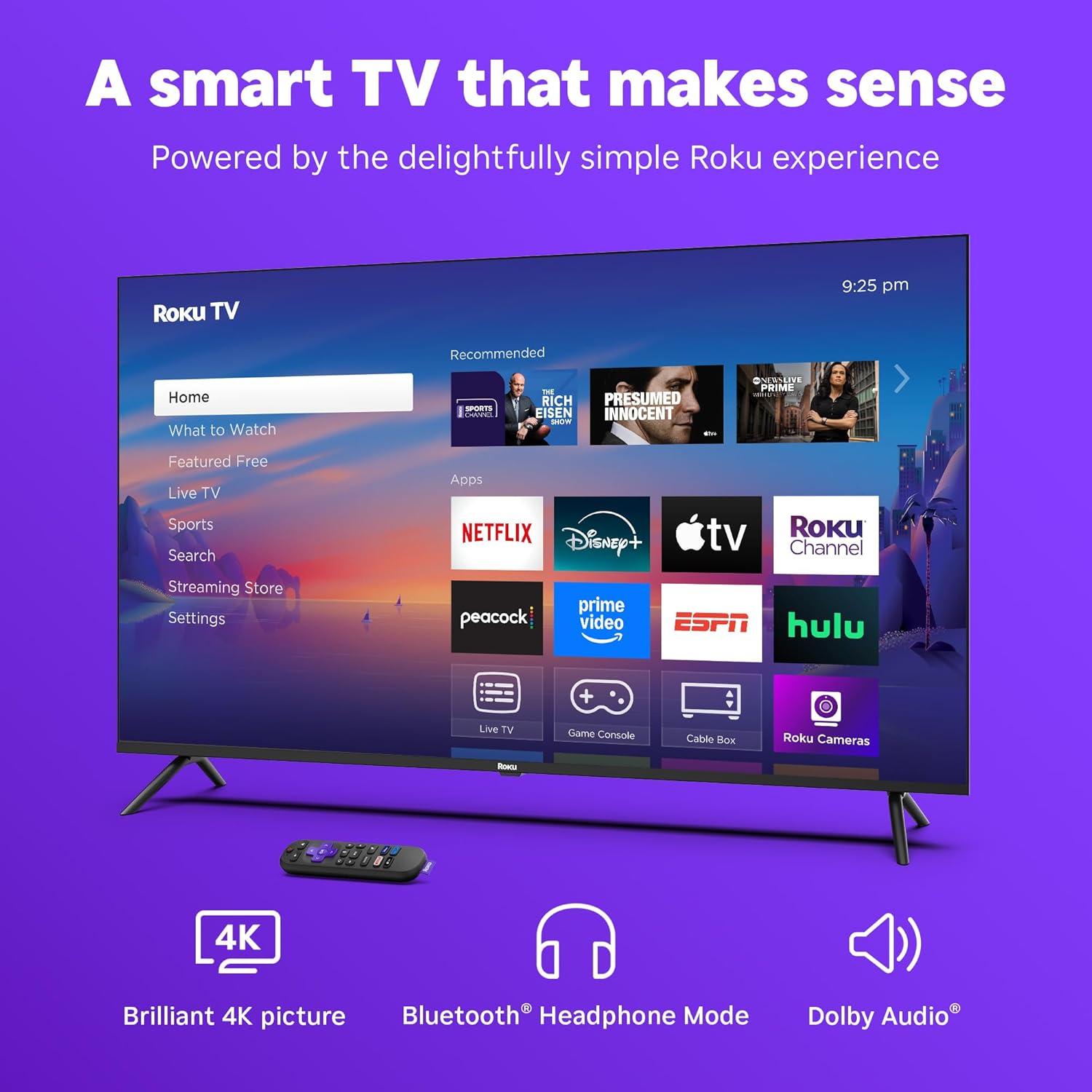 Roku Smart TV 2025 - 50" 4K HDR LED con Control Remoto de Voz